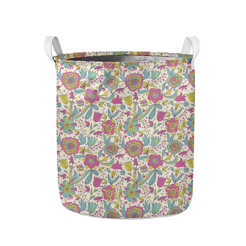 Vintage Girly Floral Print Collapsible Laundry Basket