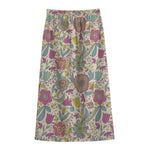 Vintage Girly Floral Print Cotton Front Slit Maxi Skirt