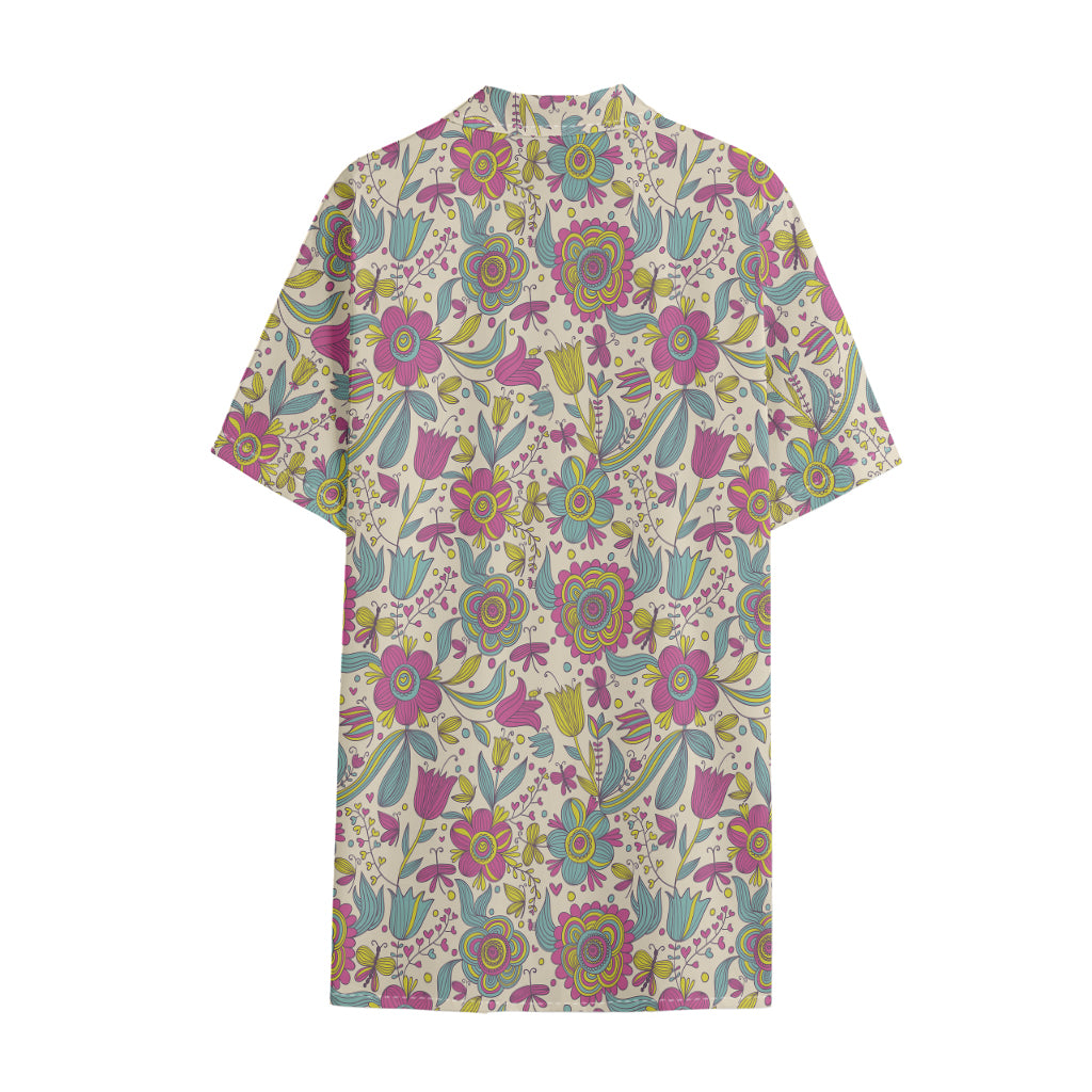 Vintage Girly Floral Print Cotton Hawaiian Shirt