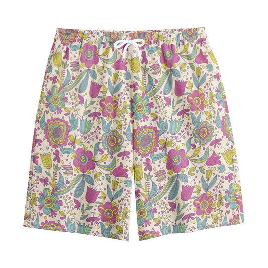 Vintage Girly Floral Print Cotton Shorts