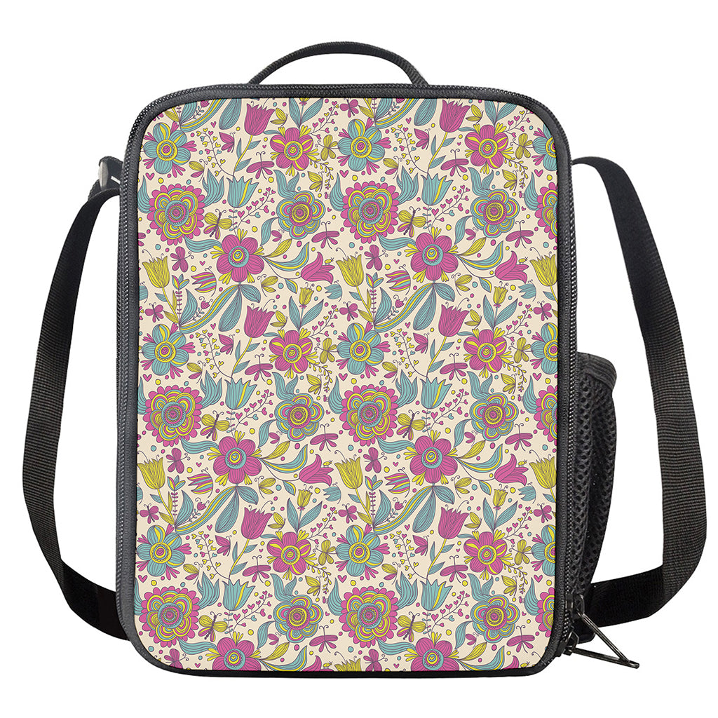Vintage Girly Floral Print Crossbody Lunch Bag