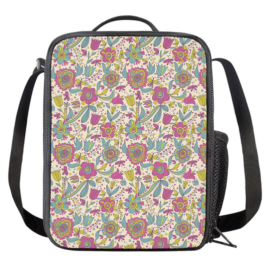 Vintage Girly Floral Print Crossbody Lunch Bag