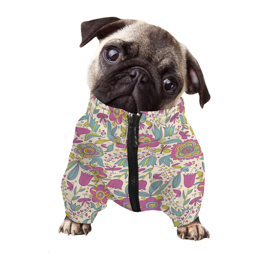 Vintage Girly Floral Print Dog Zip Up Jacket