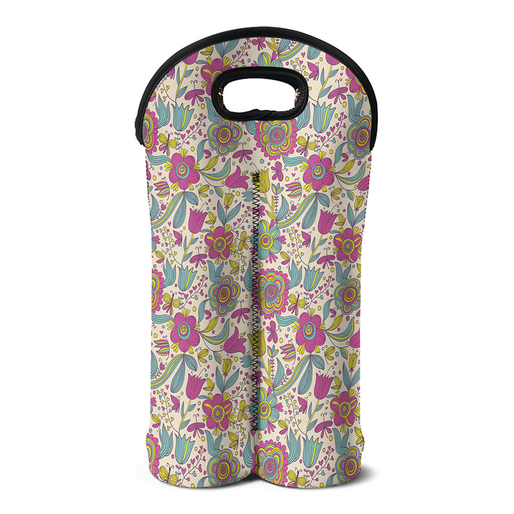 Vintage Girly Floral Print Double Neoprene Wine Tote