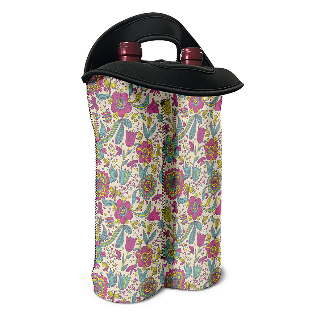 Vintage Girly Floral Print Double Neoprene Wine Tote