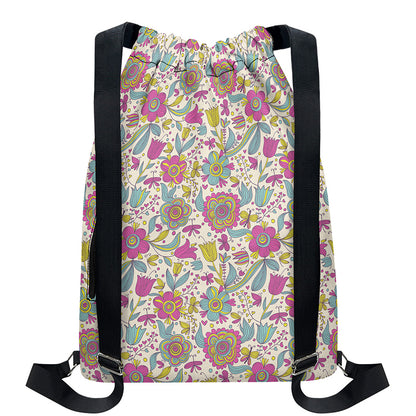 Vintage Girly Floral Print Drawstring Backpack