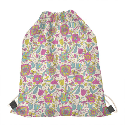 Vintage Girly Floral Print Drawstring Bag