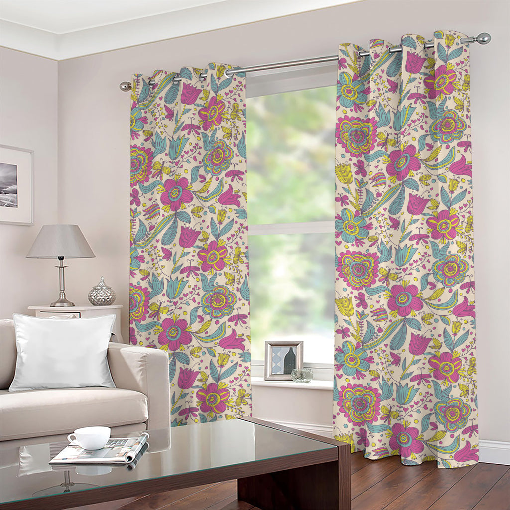 Vintage Girly Floral Print Grommet Curtains