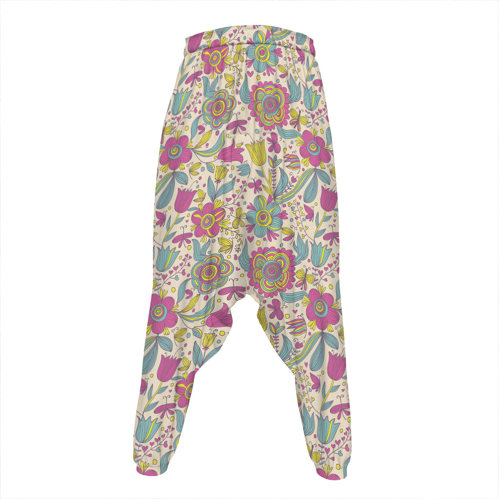 Vintage Girly Floral Print Hammer Pants