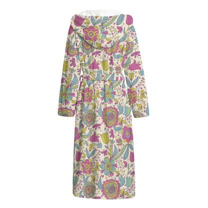 Vintage Girly Floral Print Hooded Bathrobe