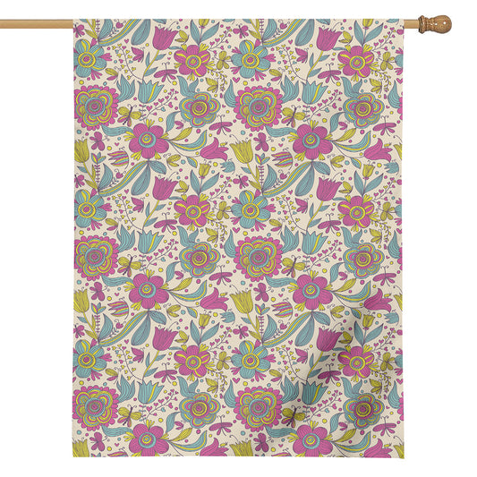 Vintage Girly Floral Print House Flag