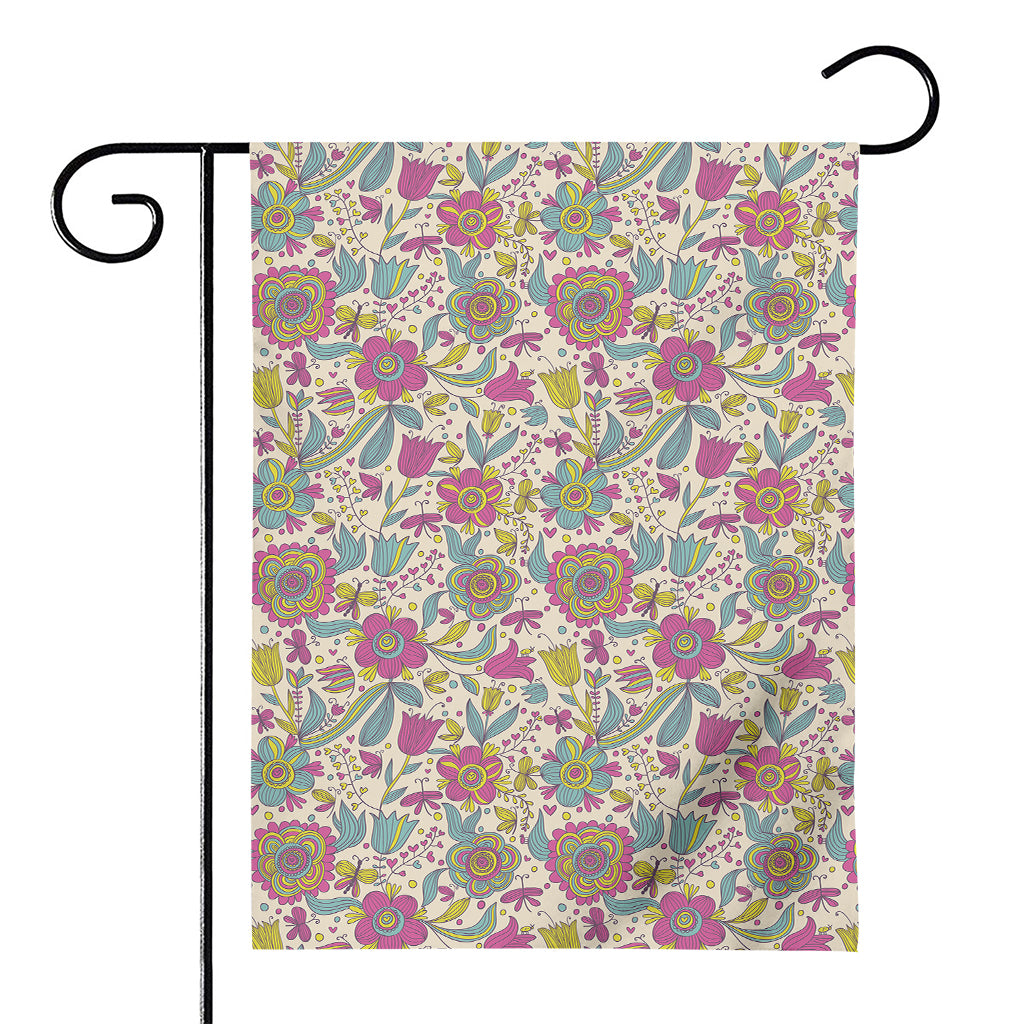 Vintage Girly Floral Print House Flag