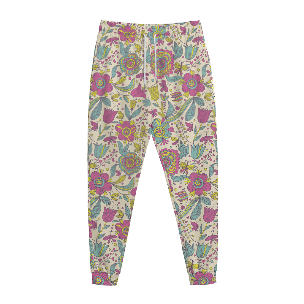 Vintage Girly Floral Print Jogger Pants