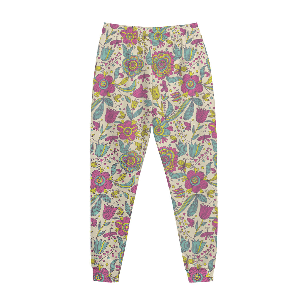 Vintage Girly Floral Print Jogger Pants