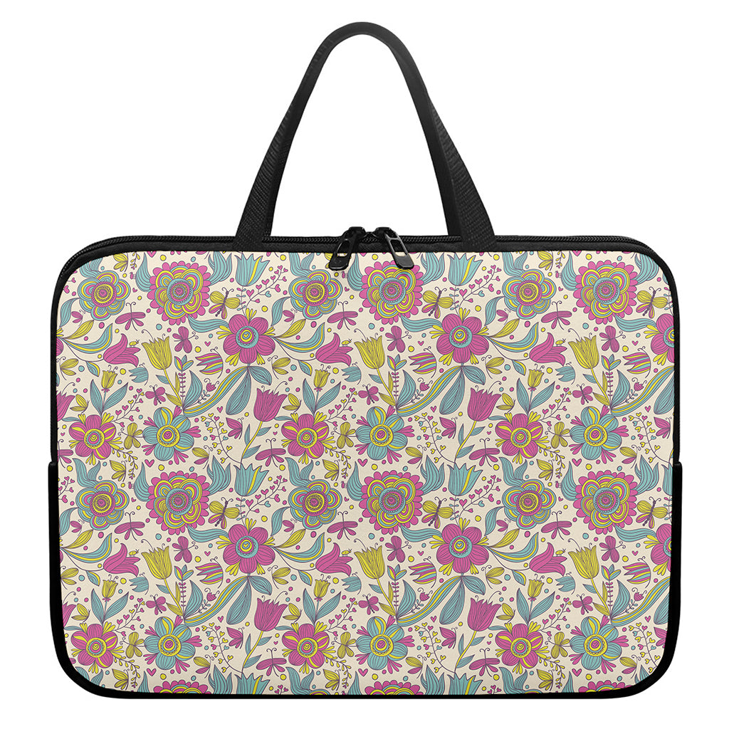 Vintage Girly Floral Print Laptop Sleeve With Handle