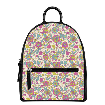 Vintage Girly Floral Print Leather Backpack