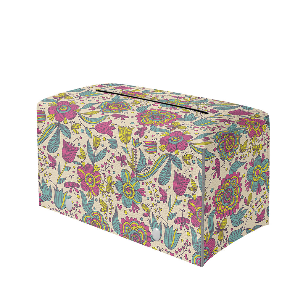 Vintage Girly Floral Print Leather Tissue Box Cover