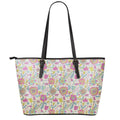 Vintage Girly Floral Print Leather Tote Bag With Zipper