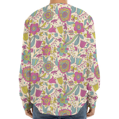 Vintage Girly Floral Print Long Sleeve Baseball Jersey