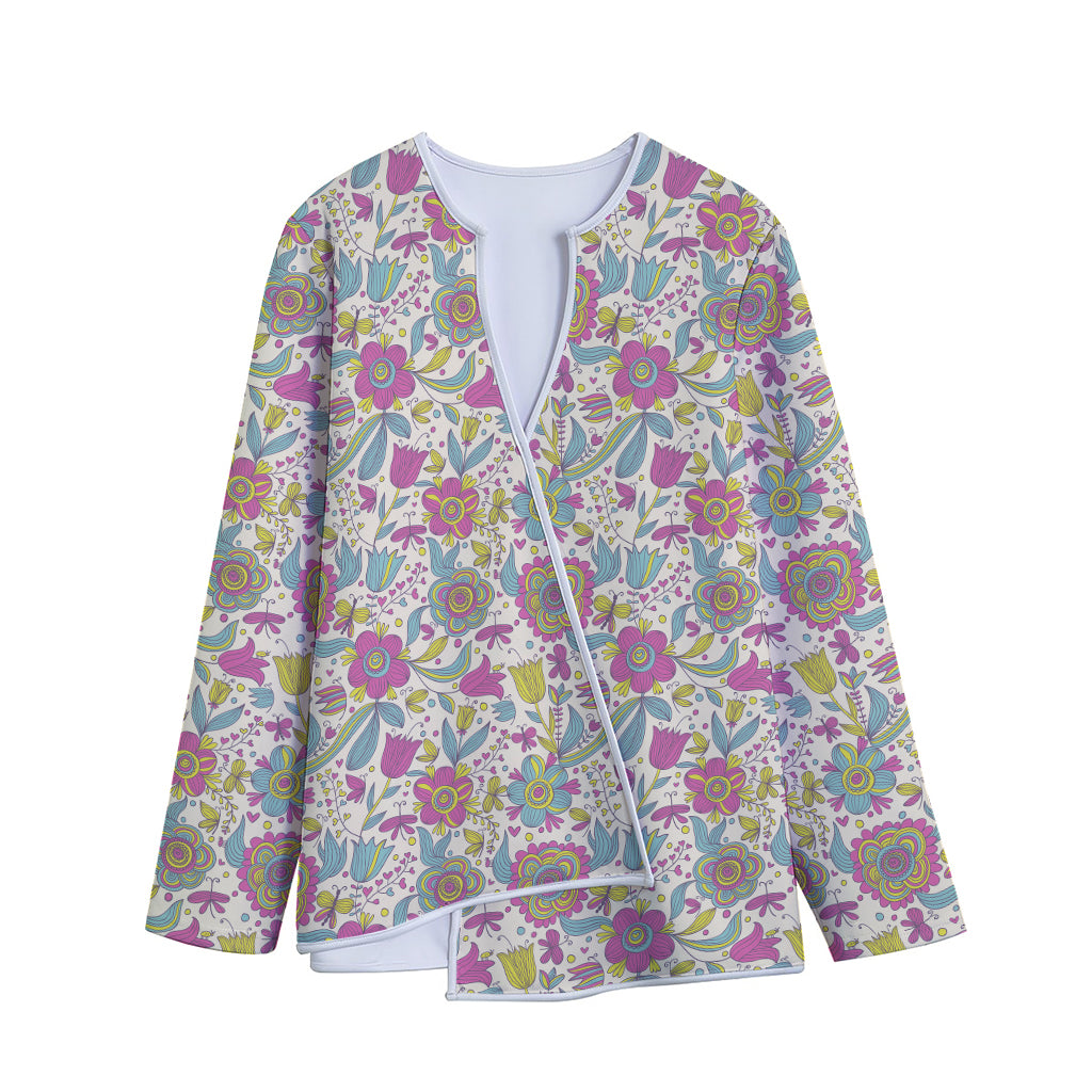 Vintage Girly Floral Print Long Sleeve Short Coat