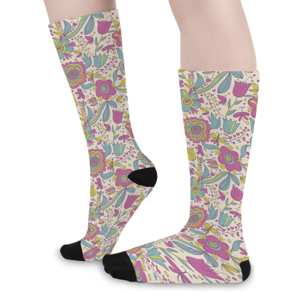 Vintage Girly Floral Print Long Socks
