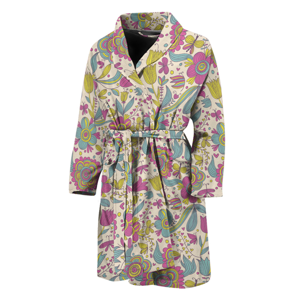 Vintage Girly Floral Print Men's Bathrobe
