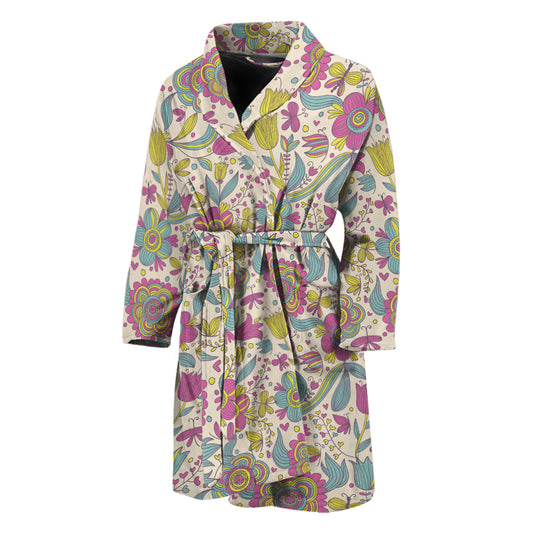 Vintage Girly Floral Print Men's Bathrobe