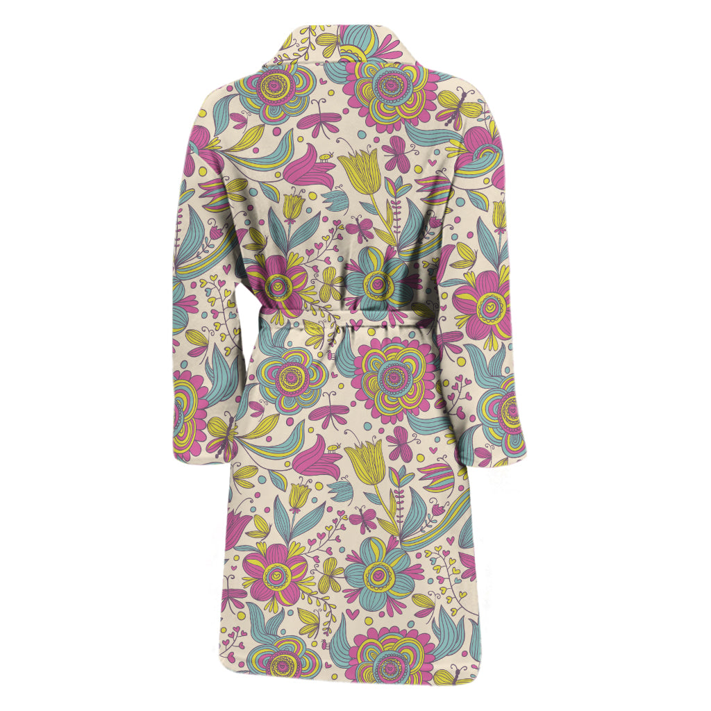 Vintage Girly Floral Print Men's Bathrobe