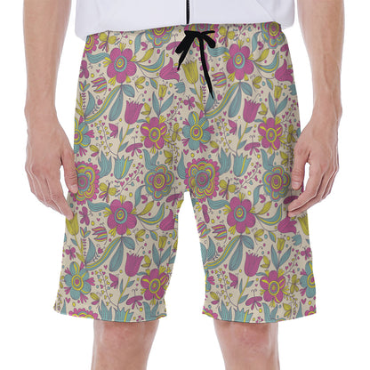 Vintage Girly Floral Print Men's Beach Shorts