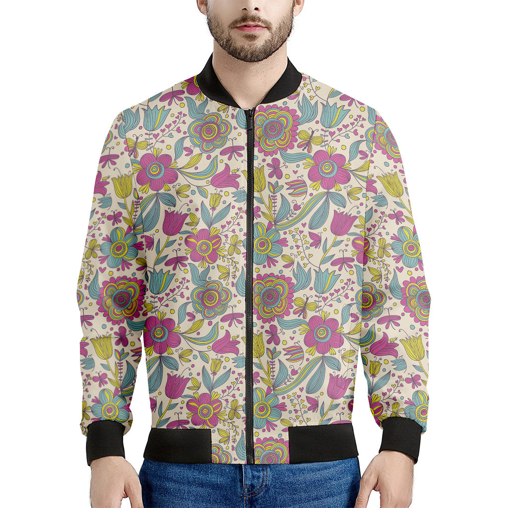 Vintage Girly Floral Print Men's Bomber Jacket