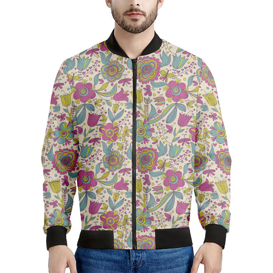 Vintage Girly Floral Print Men's Bomber Jacket