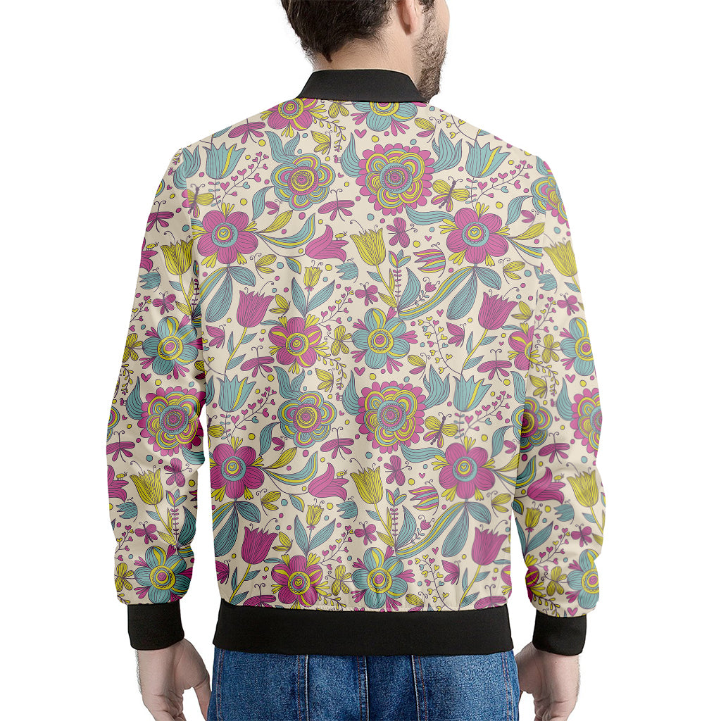 Vintage Girly Floral Print Men's Bomber Jacket