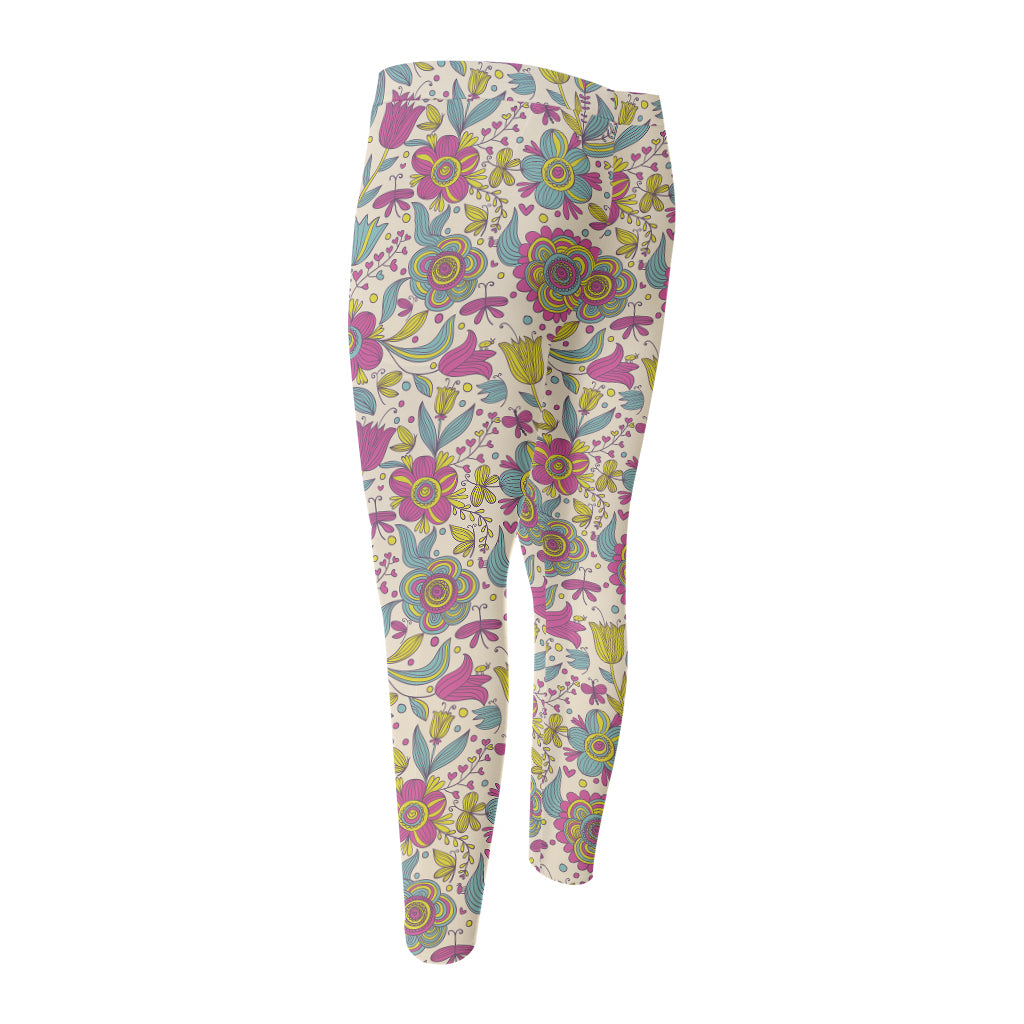 Vintage Girly Floral Print Men's Compression Pants