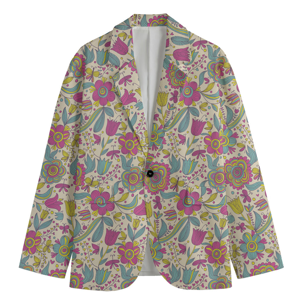 Vintage Girly Floral Print Men's Cotton Blazer
