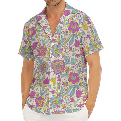Vintage Girly Floral Print Men's Deep V-Neck Shirt