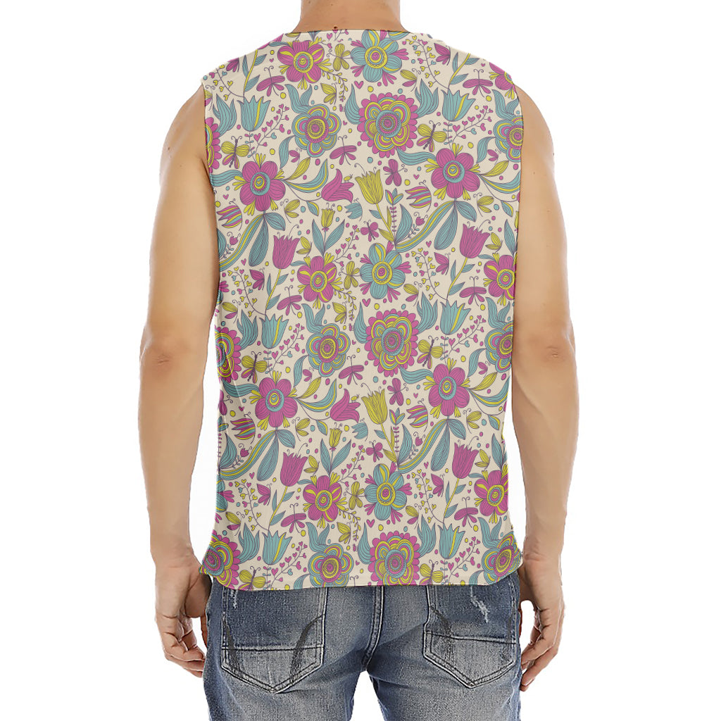 Vintage Girly Floral Print Men's Fitness Tank Top