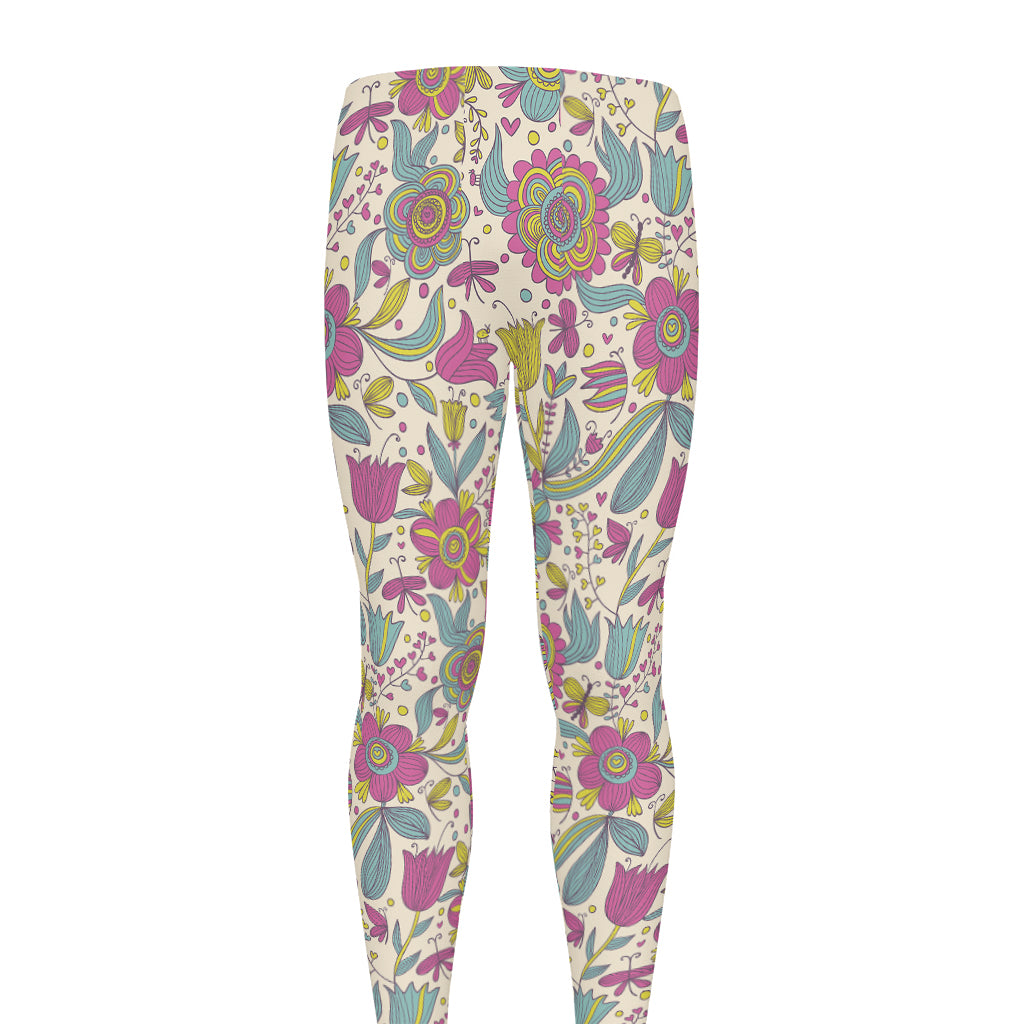 Vintage Girly Floral Print Men's leggings