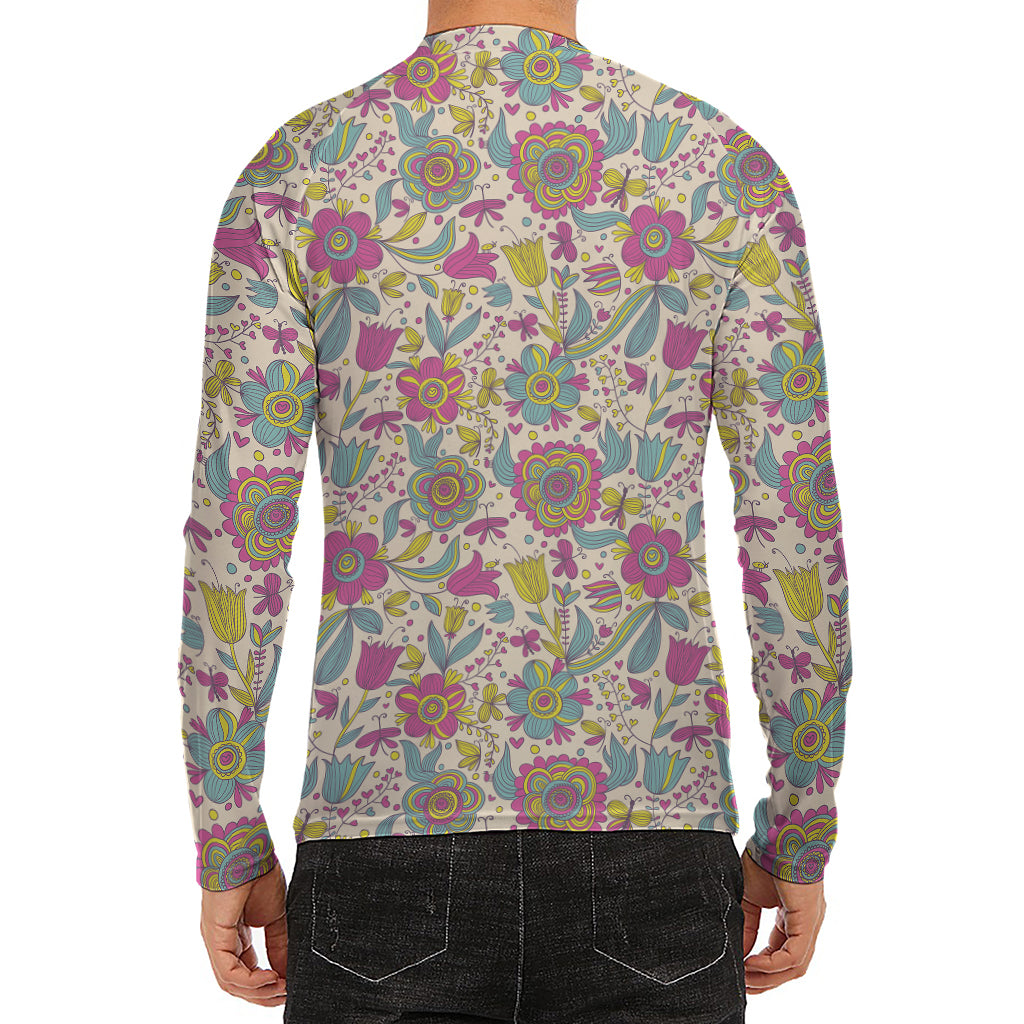 Vintage Girly Floral Print Men's Long Sleeve Rash Guard