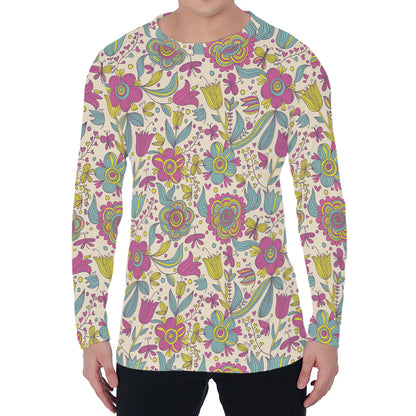 Vintage Girly Floral Print Men's Long Sleeve T-Shirt