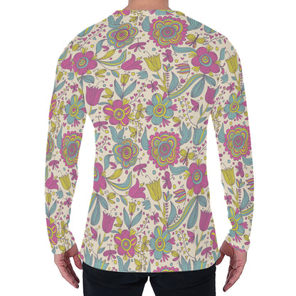 Vintage Girly Floral Print Men's Long Sleeve T-Shirt