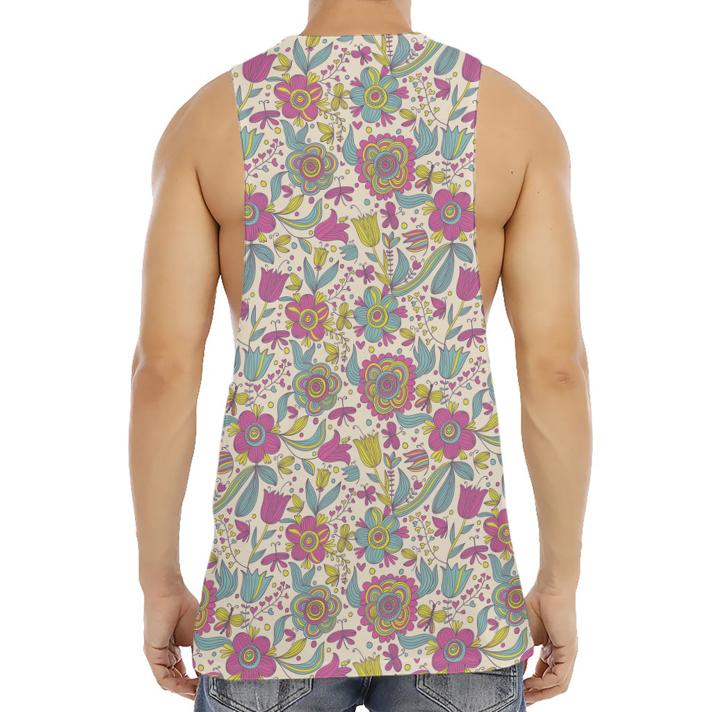 Vintage Girly Floral Print Men's Muscle Tank Top