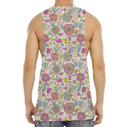 Vintage Girly Floral Print Men's Muscle Tank Top