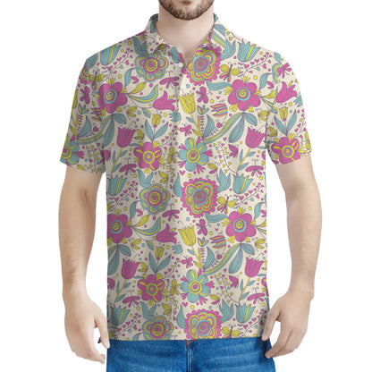 Vintage Girly Floral Print Men's Polo Shirt