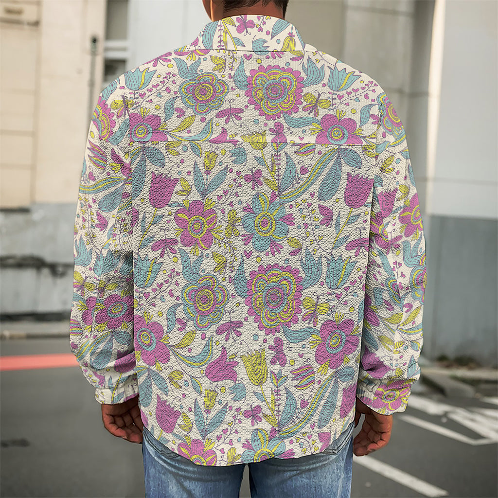 Vintage Girly Floral Print Men's Shirt Jacket