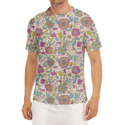 Vintage Girly Floral Print Men's Short Sleeve Rash Guard
