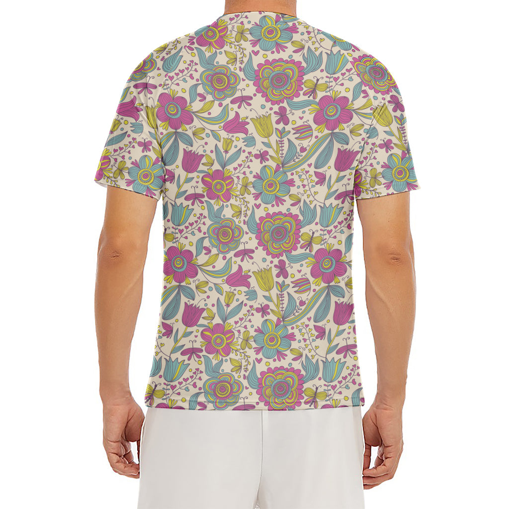 Vintage Girly Floral Print Men's Short Sleeve Rash Guard