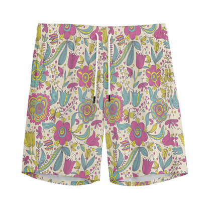 Vintage Girly Floral Print Men's Sports Shorts