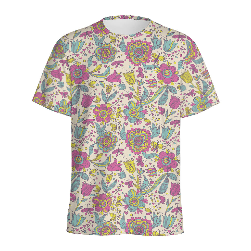 Vintage Girly Floral Print Men's Sports T-Shirt