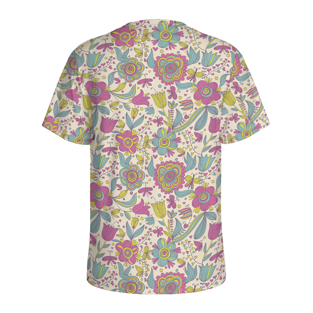 Vintage Girly Floral Print Men's Sports T-Shirt
