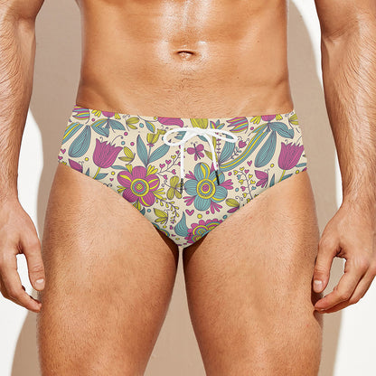 Vintage Girly Floral Print Men's Swim Briefs